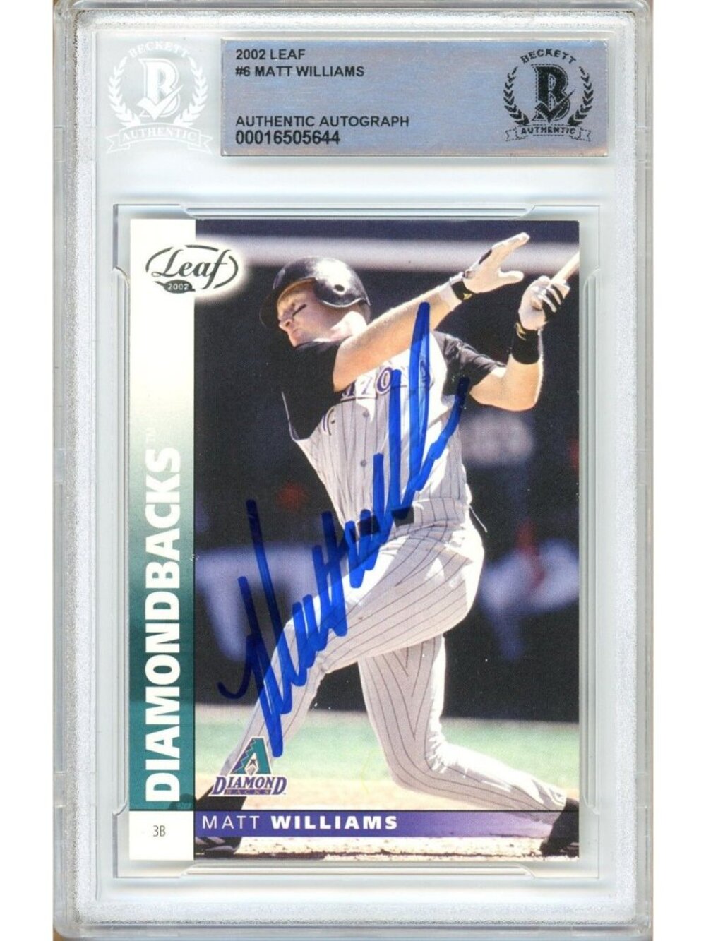 Matt Williams Signed 2002 Leaf #6 Diamondbacks Beckett BAS Slabbed Auto MLB Card